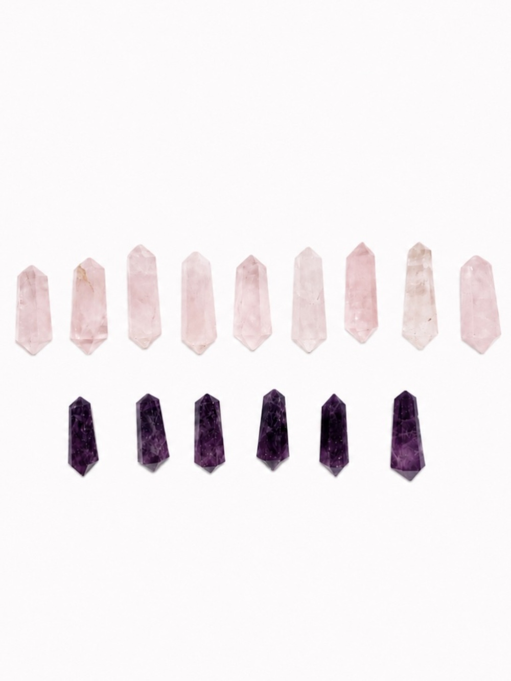 Set 15 Amethyst & Rose Quartz Cut Crystals for Jewelry Making 15 Pieces